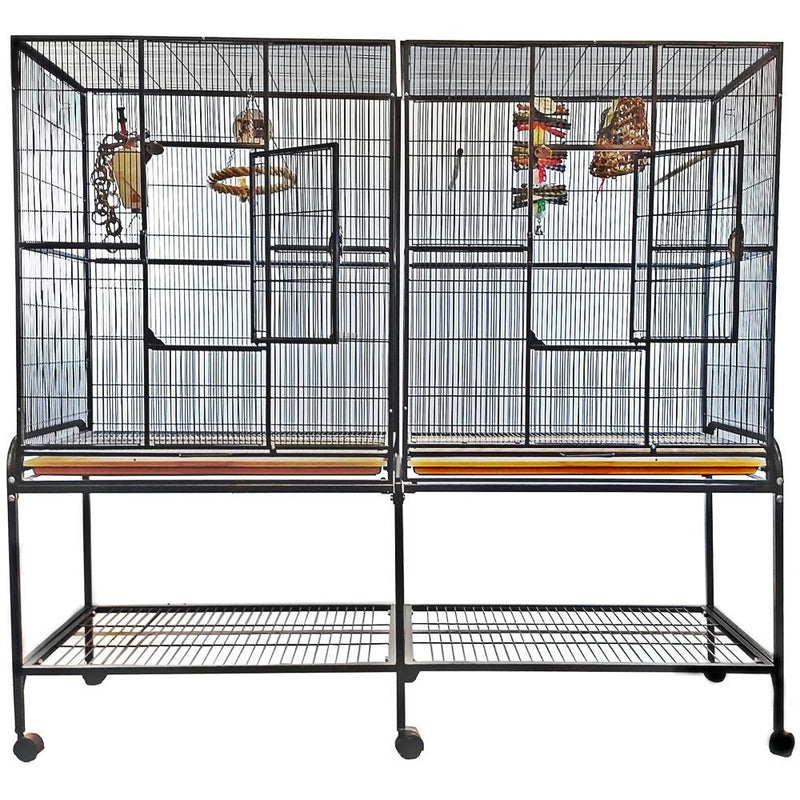 A&E Double Flight Cage with Divider - AE-DFC6421BLK